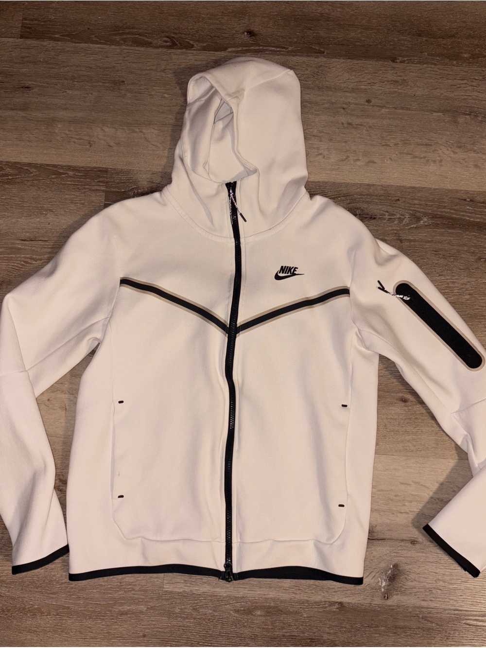 Nike Tech White Zip-Up Hoodie with Black Trim